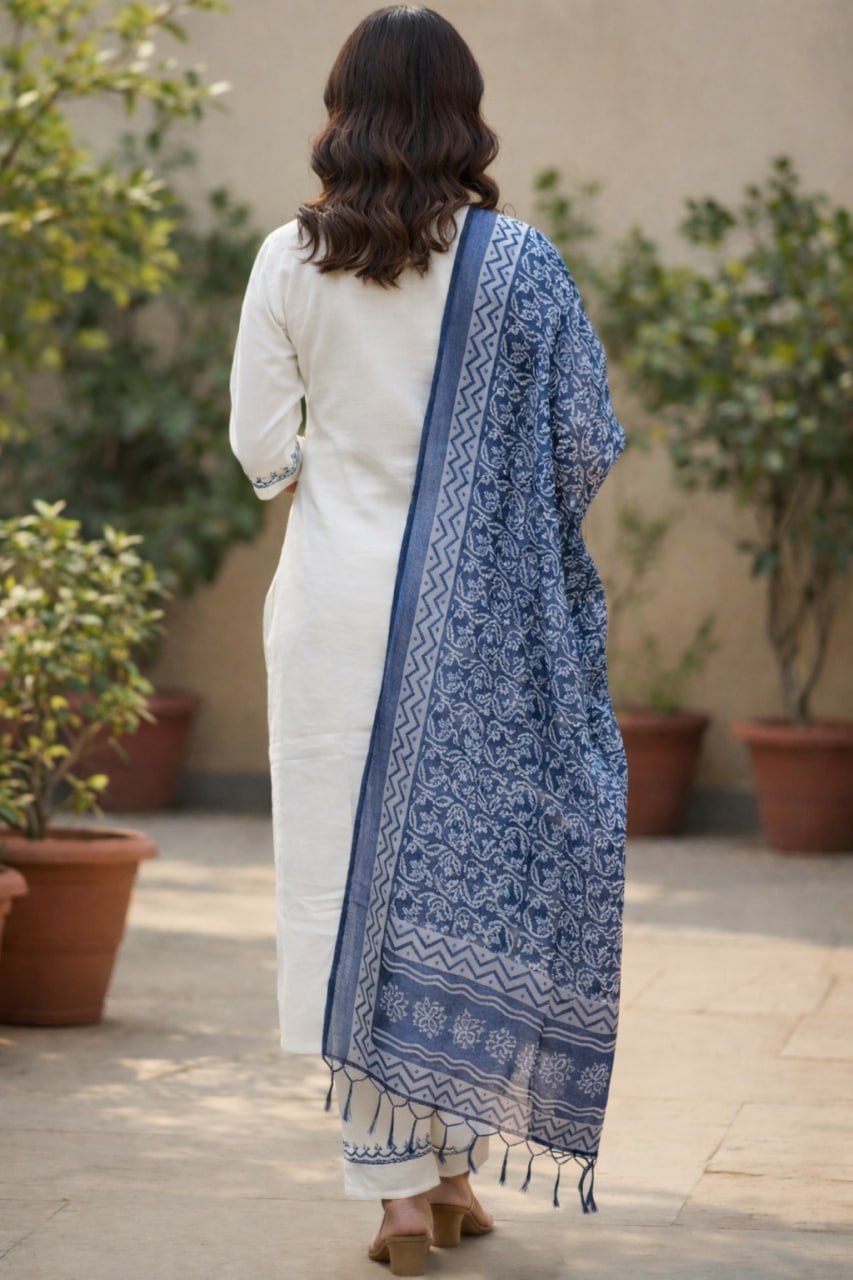 Indigo Breeze – Premium Khadi Cotton Set